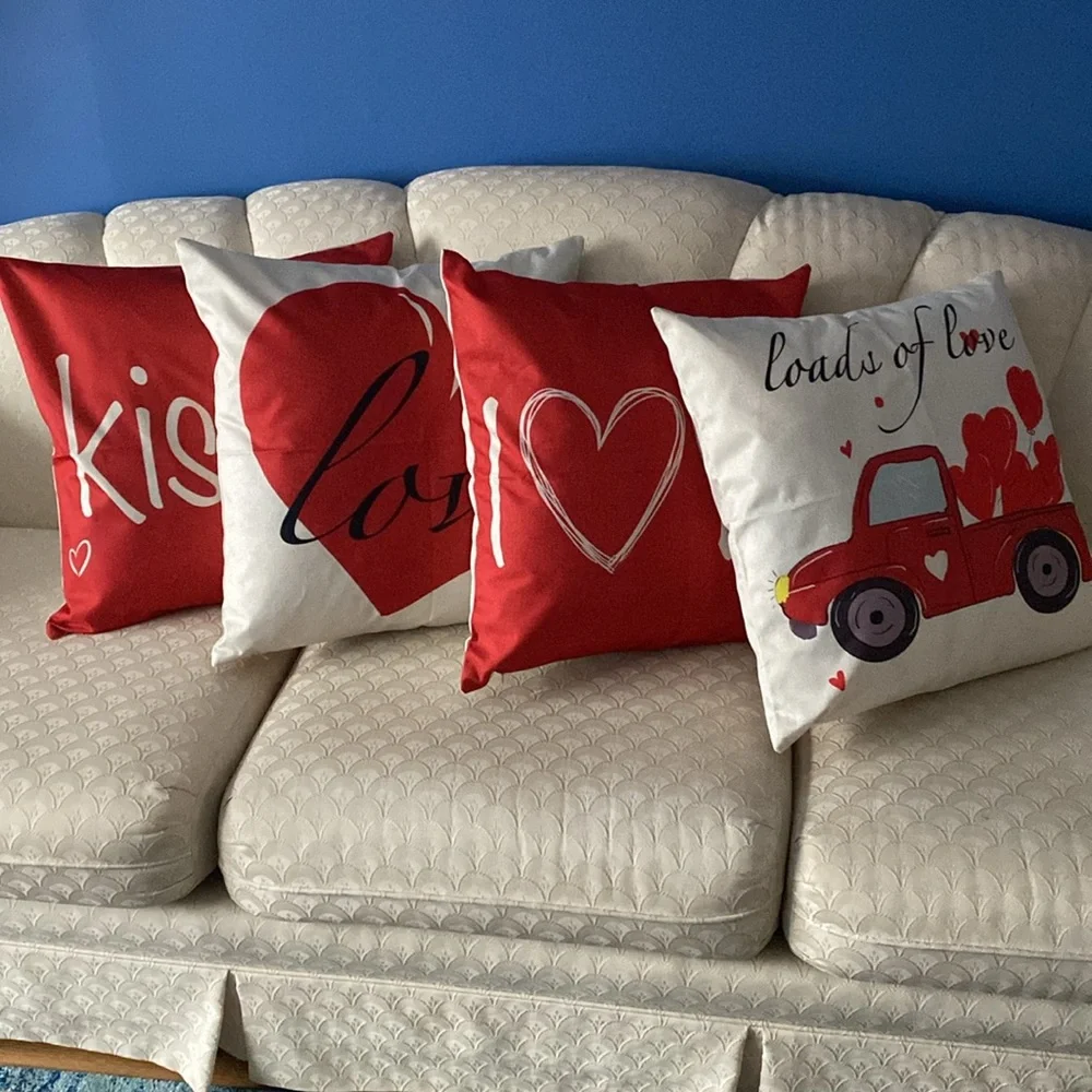 Valentines Day Linen Pillow Cases 16inch Squares